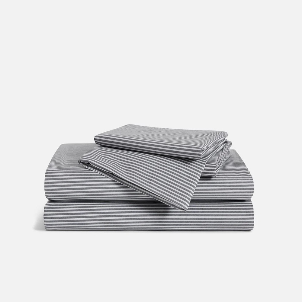 Brooklinen Queen Classic Percale Graphite & Oxford Stripe Sheet Set NO PILLOWS